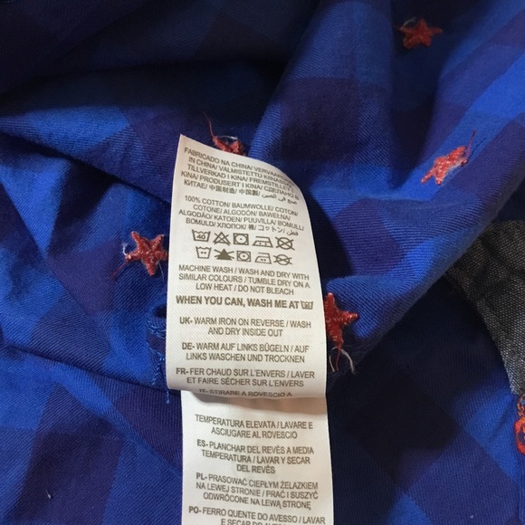 Mini Boden Star Embroidered Red And Blue Gingham Button Up Shirt Size 15-16 - Picture 5 of 5
